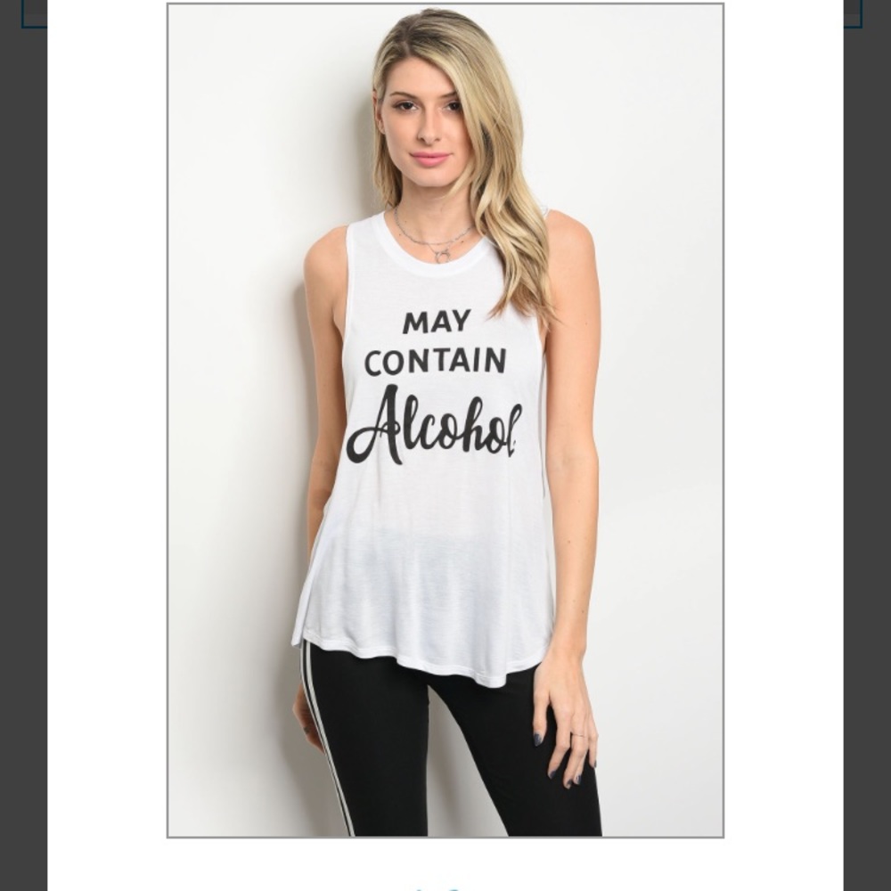 “May Contain Alcohol” tank top, white